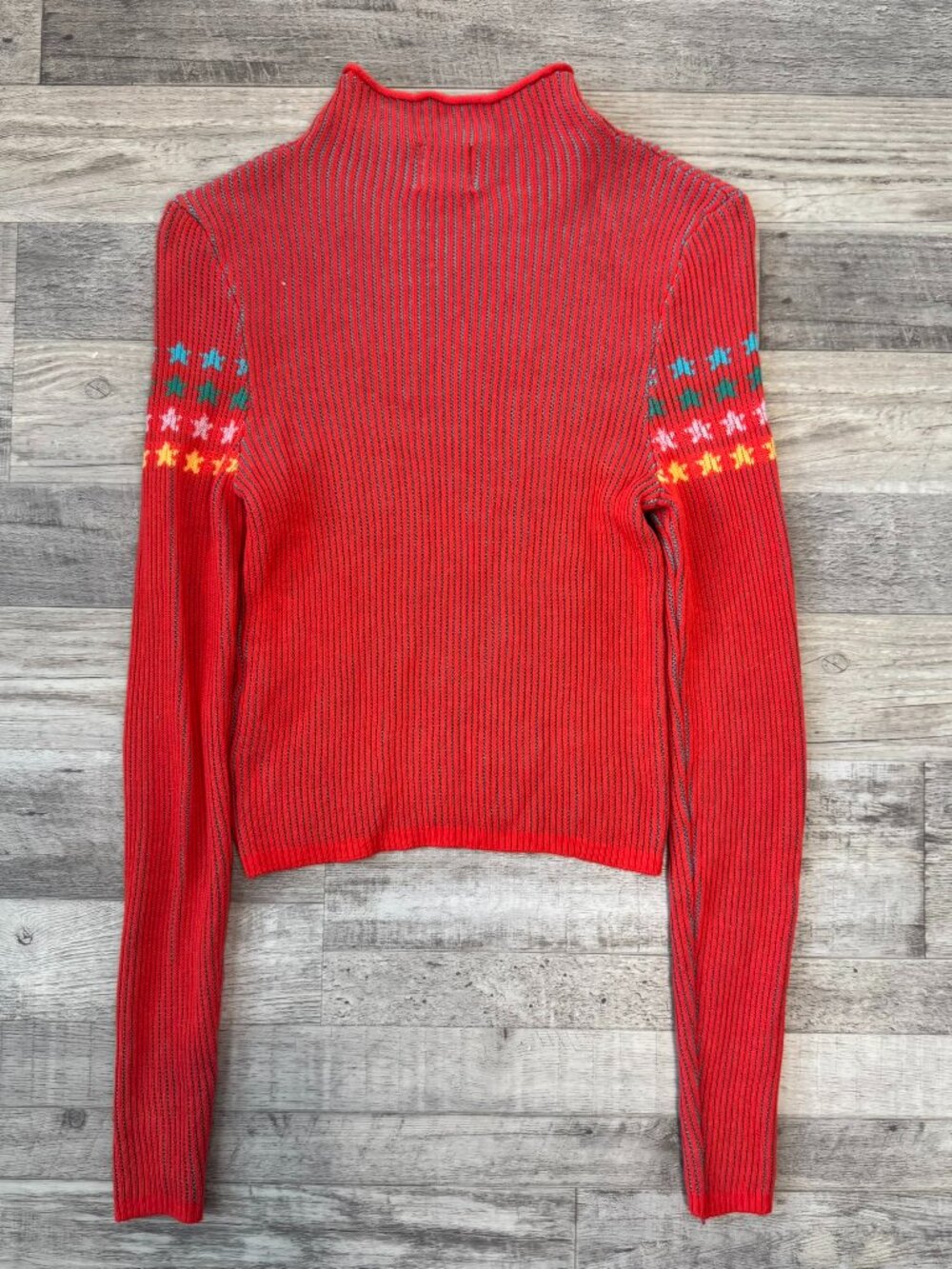 BDG Urban Outfitters Red Ribbed Long Sleeve Mock Neck Sky High Size Small O27 - Picture 5 of 5